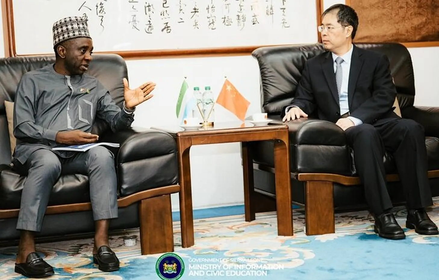 Minister Chernor Bah in talks with the Chinese Ambassador to Sierra Leone